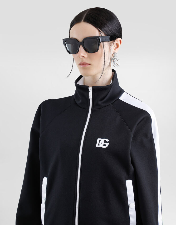 Dolce & Gabbana Sudadera con cremallera de triacetato con logotipo DG bordado Negro F9S53ZGDCX7