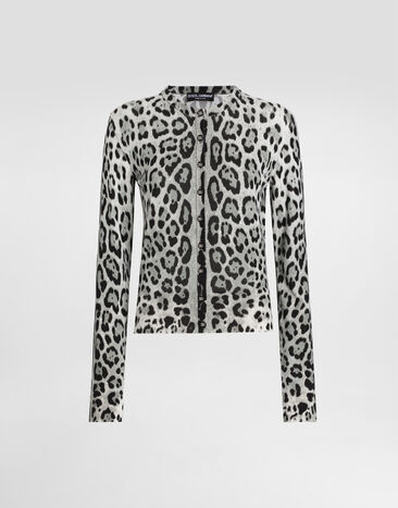 Dolce & Gabbana Cardigan aus Seide Leoprint Drucken FXV07TJAHLA