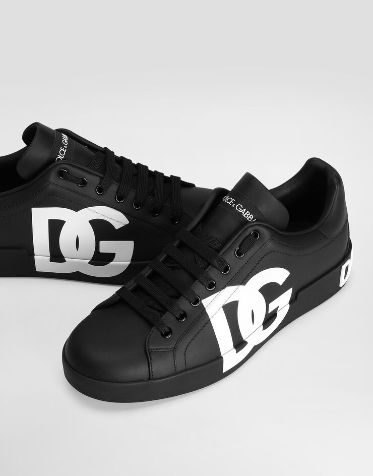 Dolce & Gabbana Sneaker Portofino in pelle di vitello nappata con logo DG stampato Nero CS1772AC330