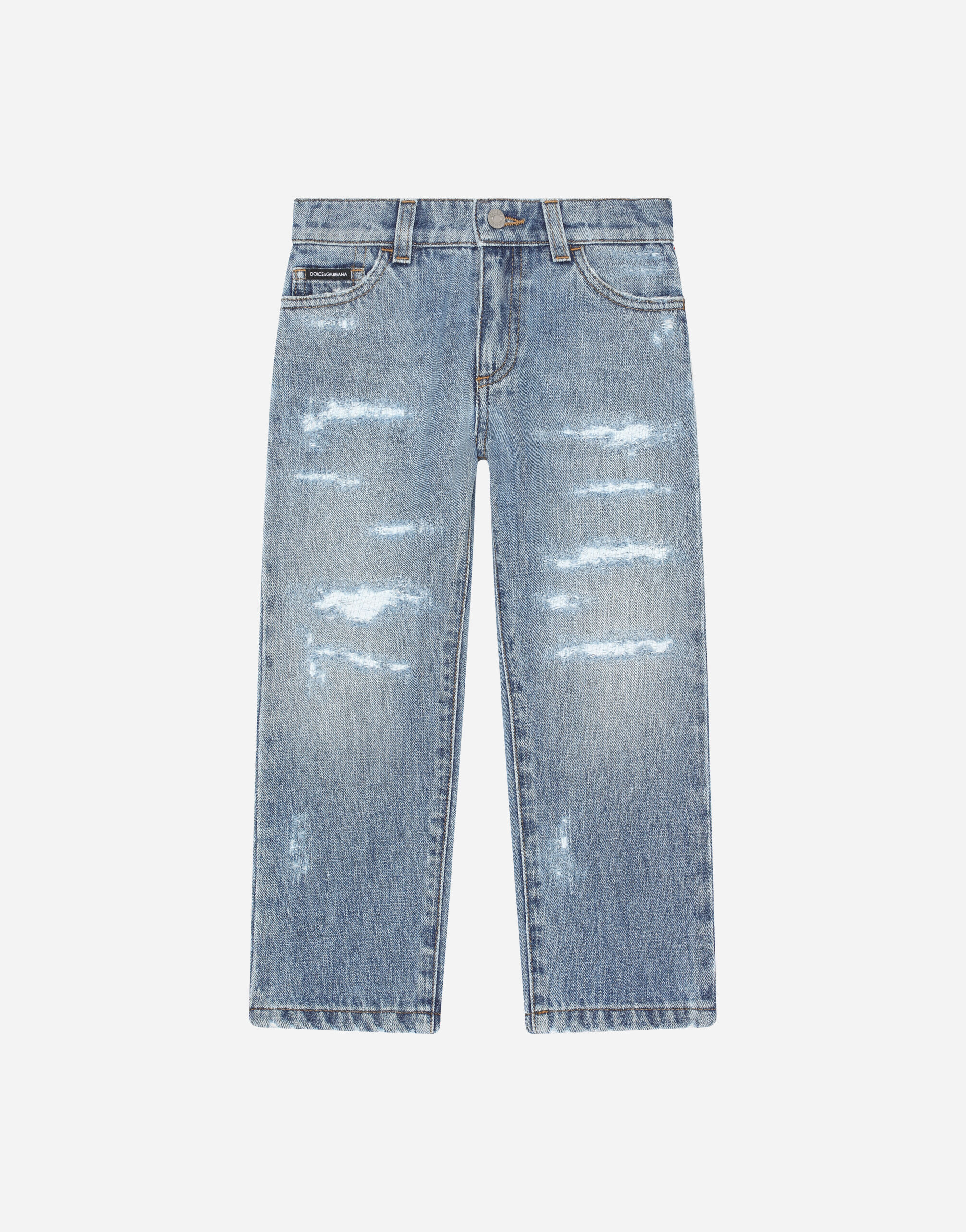 Dolce & Gabbana Jeans aus gewaschenem Denim mit Abriebstellen Drucken EM0103AD280