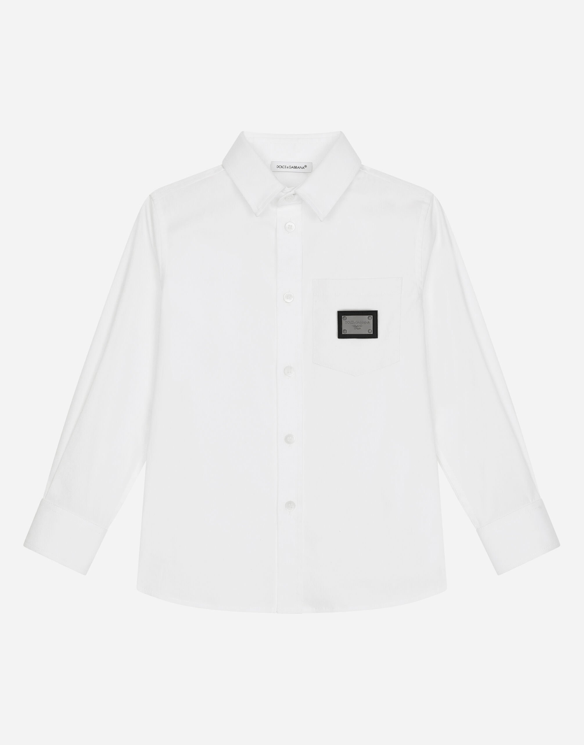 Dolce & Gabbana Stretch poplin shirt with logo tag Beige L43S74G7NWW