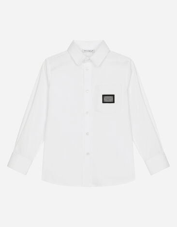 Dolce & Gabbana قميص بوبلين مرن ببطاقة بشعار أسود LB1A58G0U05