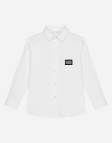 Dolce & Gabbana Stretch poplin shirt with logo tag Beige L43S74G7NWW