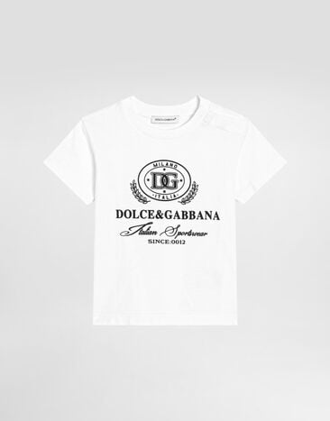 Dolce & Gabbana Short-sleeved jersey t-shirt with Dolce&Gabbana print Multicolor L1JTEYG7NVW