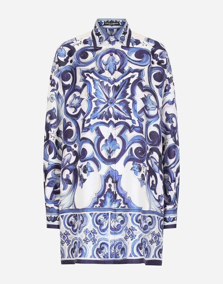Dolce & Gabbana Camicia in twill di seta stampa maioliche Multicolore F5J06THI1BN