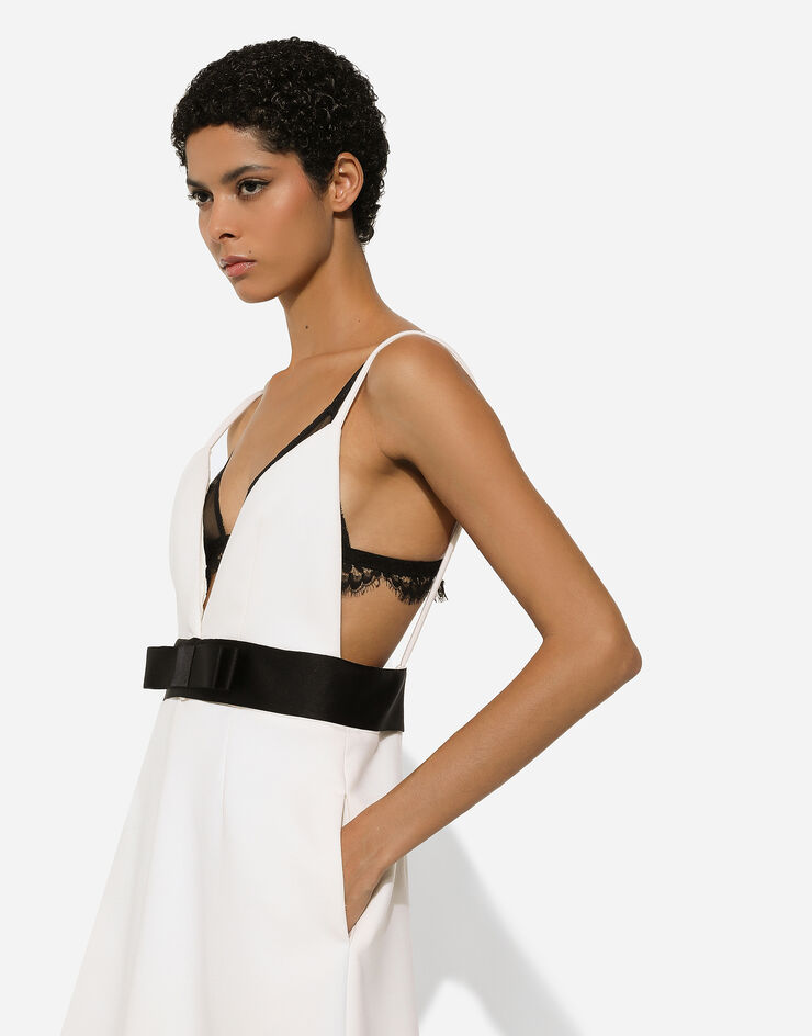 Dolce & Gabbana Abito corto in tela di lana con spalline e cintura in raso Bianco F6JEYTFUBGE