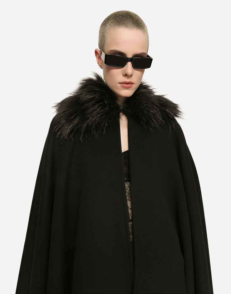 Dolce & Gabbana Cape with faux fur collar Black F0V9CTFU3QZ