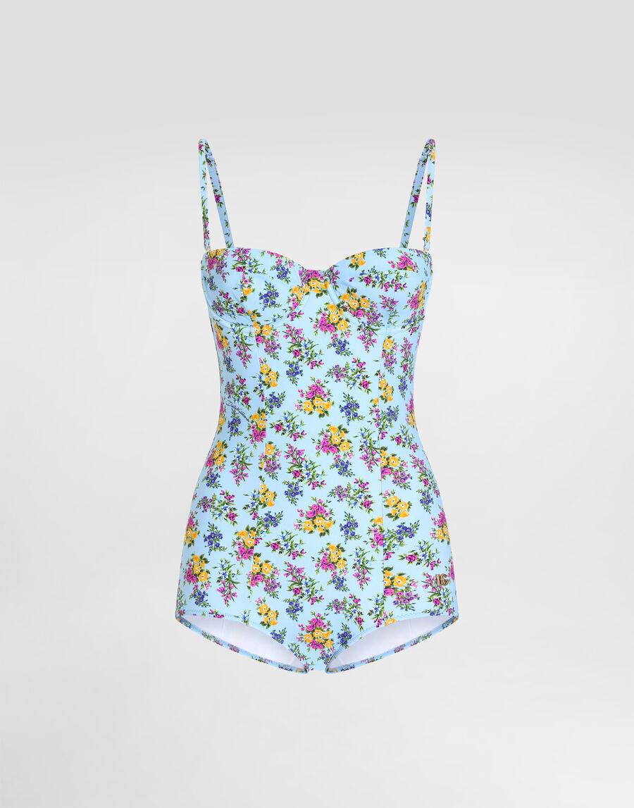 Small floral-print balconette one-piece swimsuit