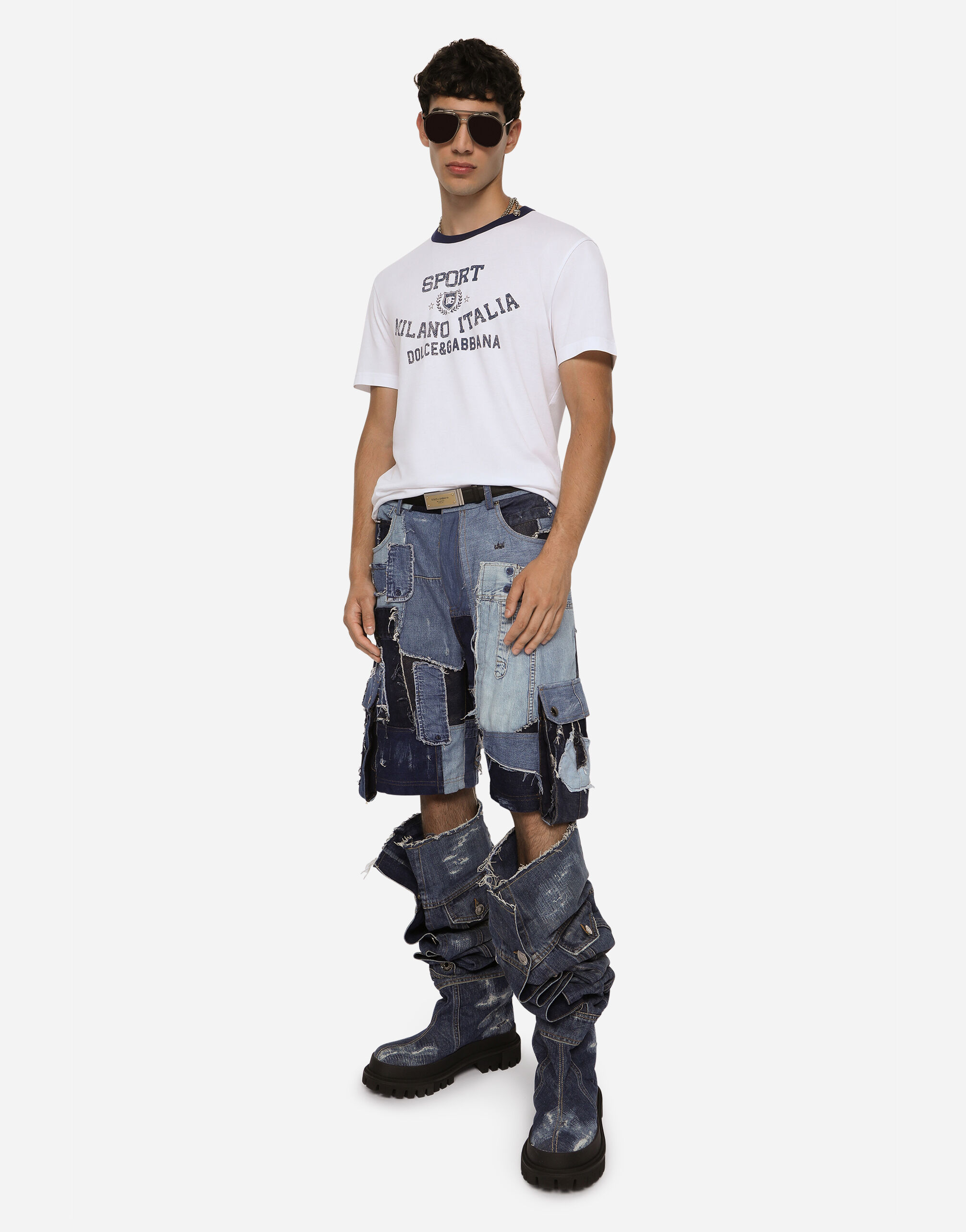 Patchwork denim hi trekking boots in Blue for Men Dolce Gabbana
