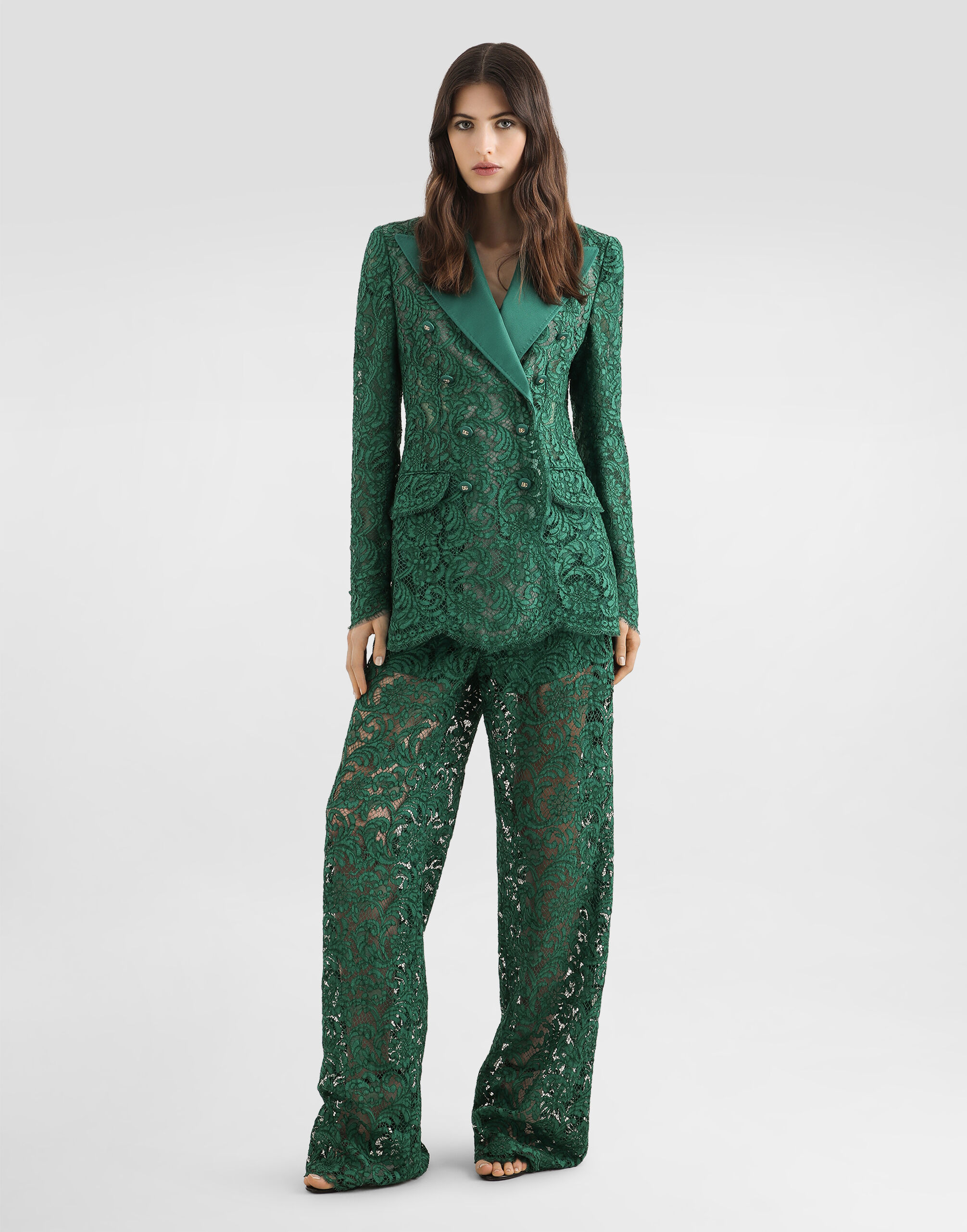 Double-breasted lace jacket in Green for Women | Dolce&Gabbana®
