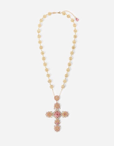Dolce & Gabbana Halskette Pizzo aus 18-karätigem Gelbgold mit rosa Turmalinen GOLD WAFH1GWTOP1