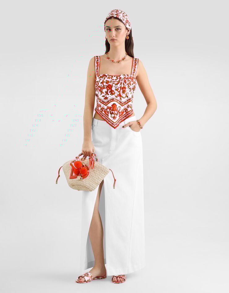 Dolce & Gabbana Majolica-print silk twill bustier top Multicolor F7BB0TGDDRE