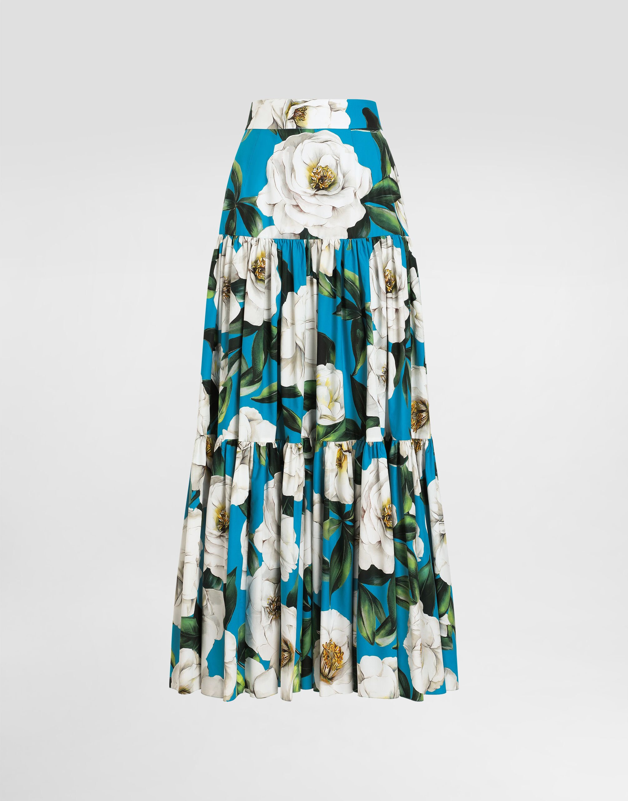 【激安】 in skirt ruffled Long gardenia-print for Print in cotton スカート