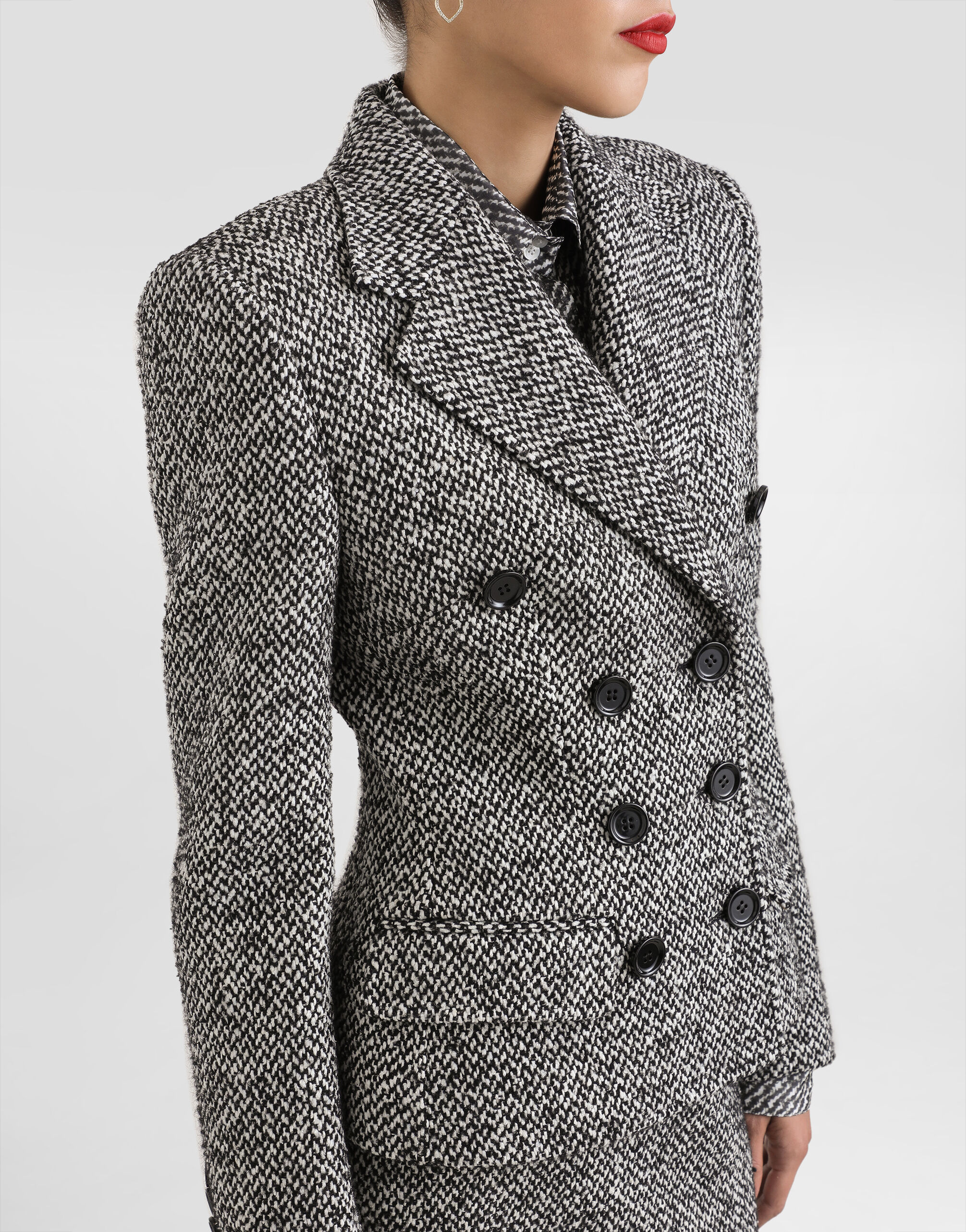 Double-breasted wool blend jacket with dotted print in