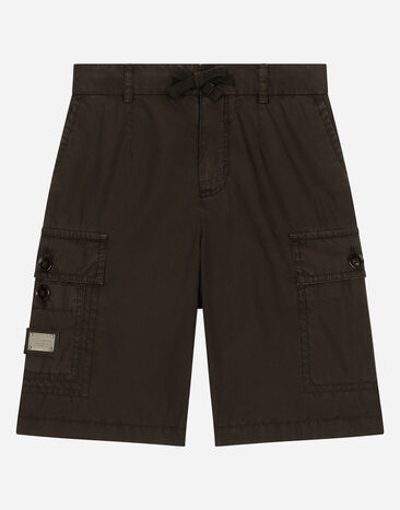 Dolce & Gabbana Cargo-Bermudas aus Popeline mit Logoplakette Braun L43Q53LY089