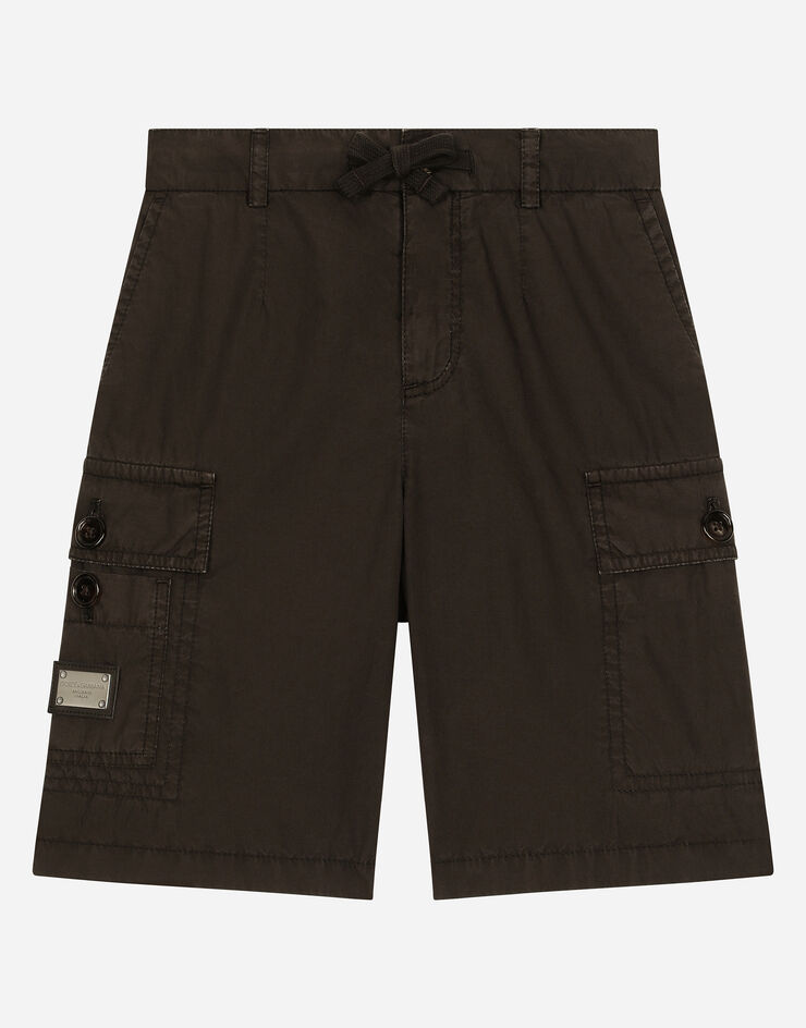 Dolce & Gabbana Poplin cargo shorts with branded tag Brown L43Q53LY089