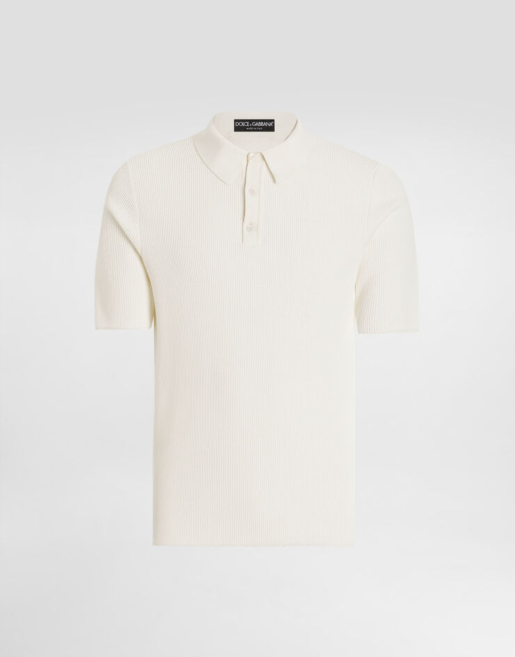 Dolce & Gabbana Pull polo à manches courtes en coton côtelé Blanc GXZ70TJBCFN