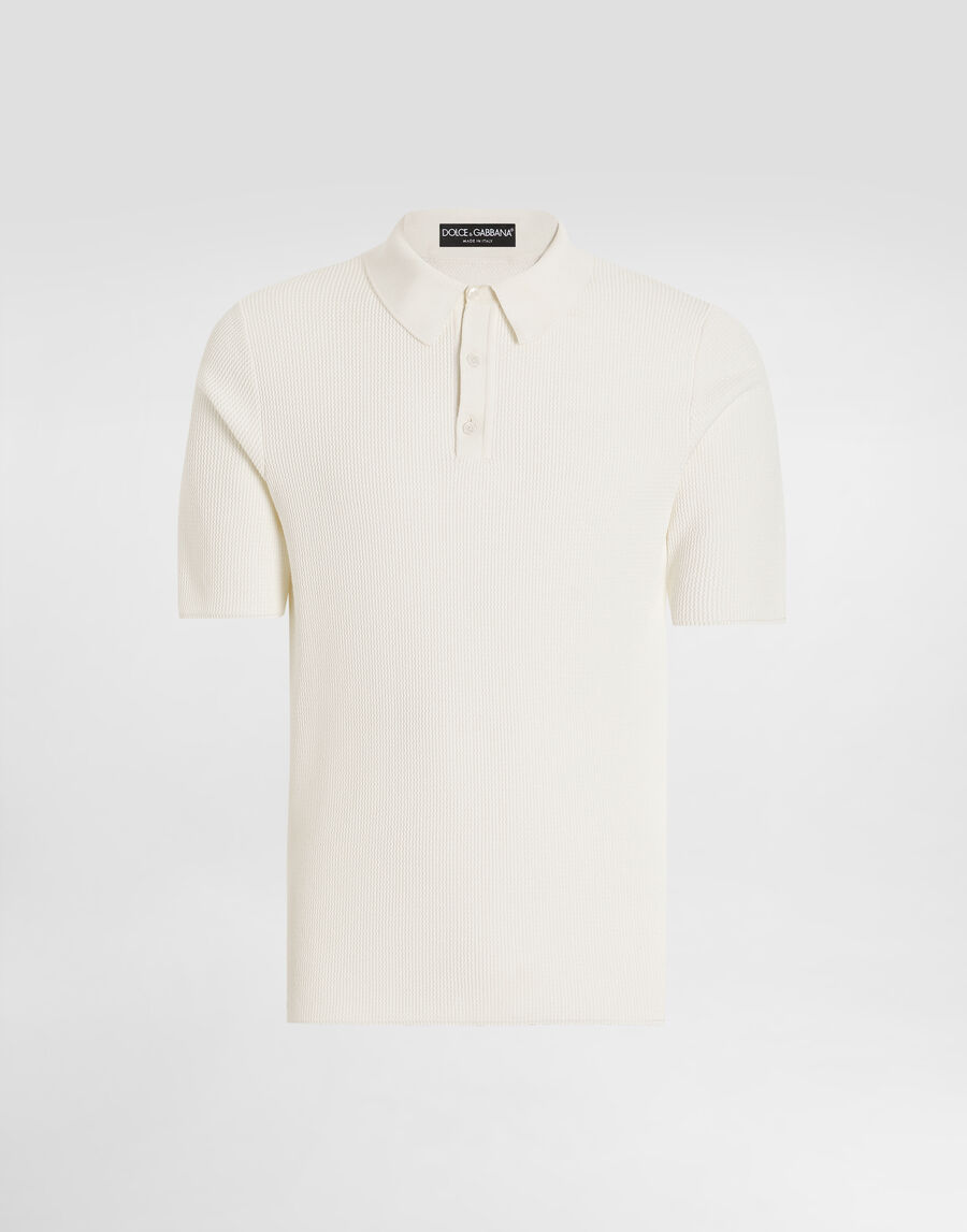 Short-sleeved cotton knit polo-shirt