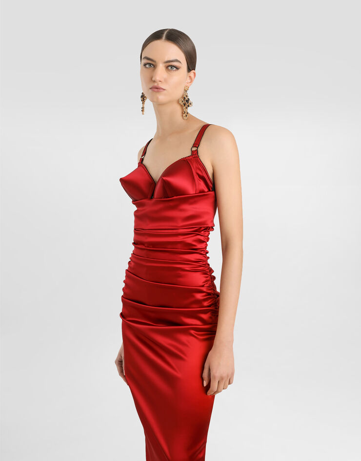 Dolce & Gabbana Draped satin calf-length dress with conical cups Bordeaux F6TNRTFURAD