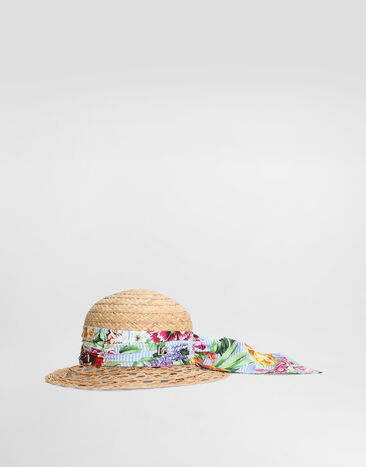 Dolce & Gabbana Floral-print straw and poplin hat Purple LB3L54FMTAC
