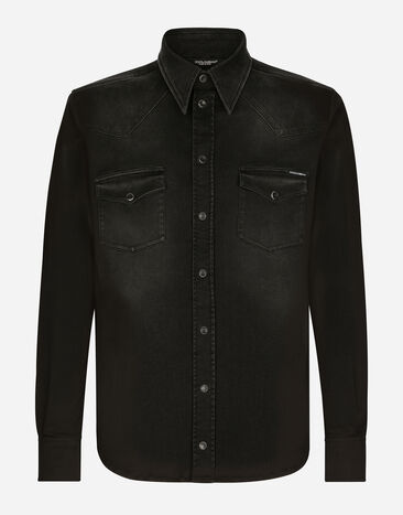 Dolce & Gabbana Gray wash stretch denim shirt Black G5JH9TGF855