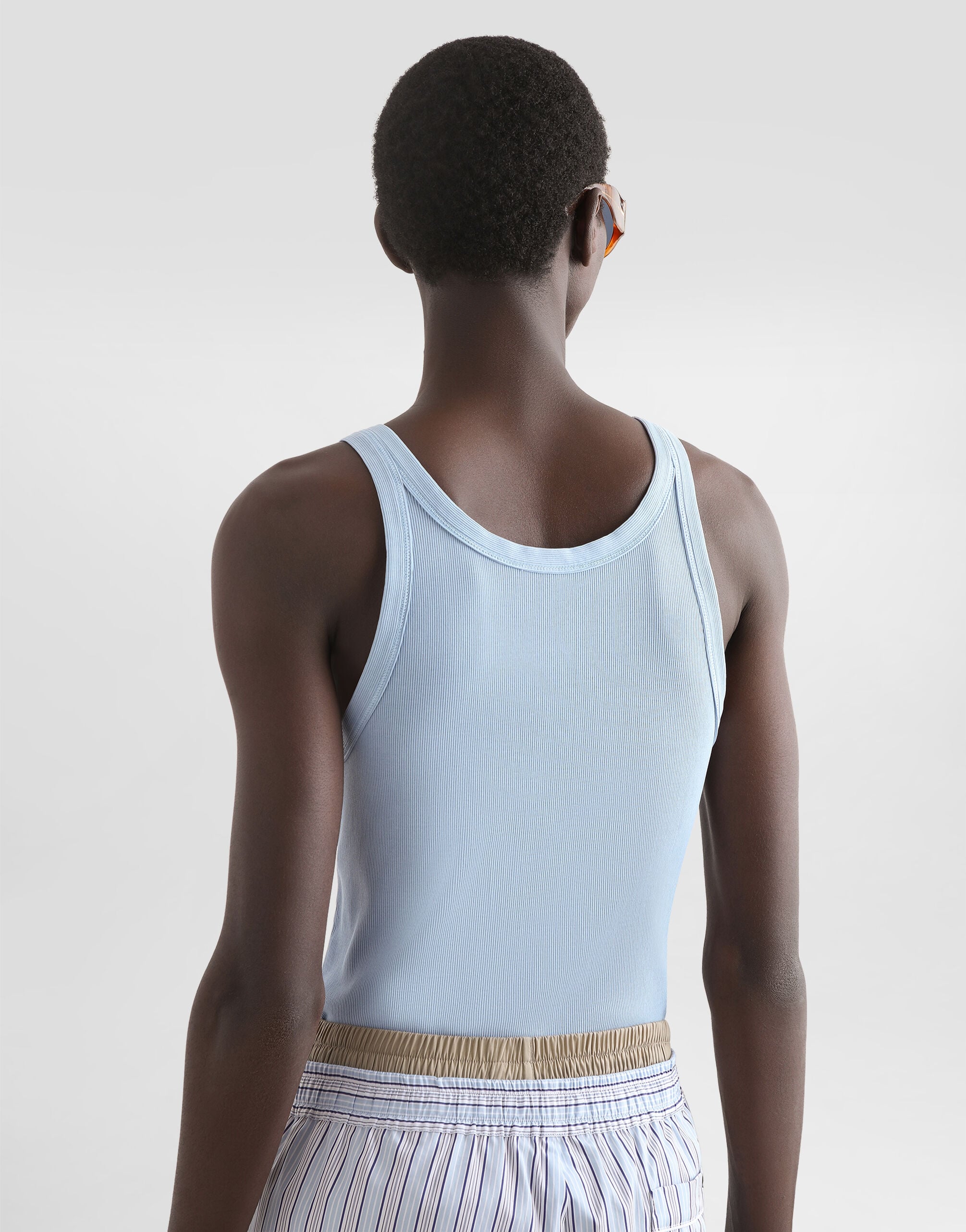 Cotton tank top with print in Azure for Men | Dolce&Gabbana® US