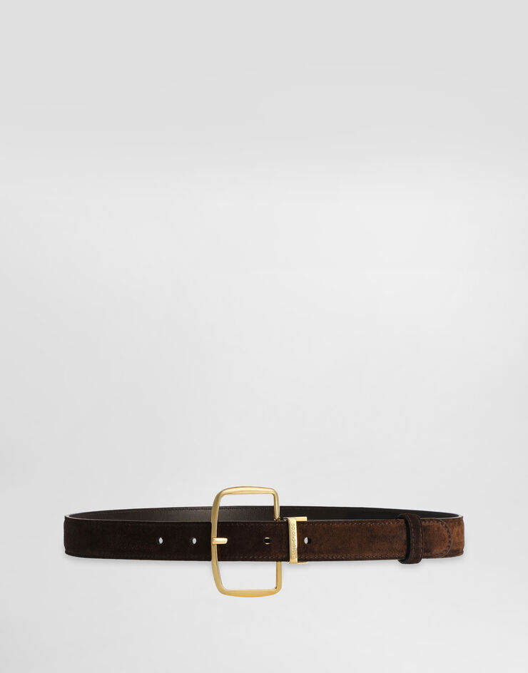 Dolce & Gabbana Cinturón de serraje de becerro con logotipo DG Marrón BE1666AO165