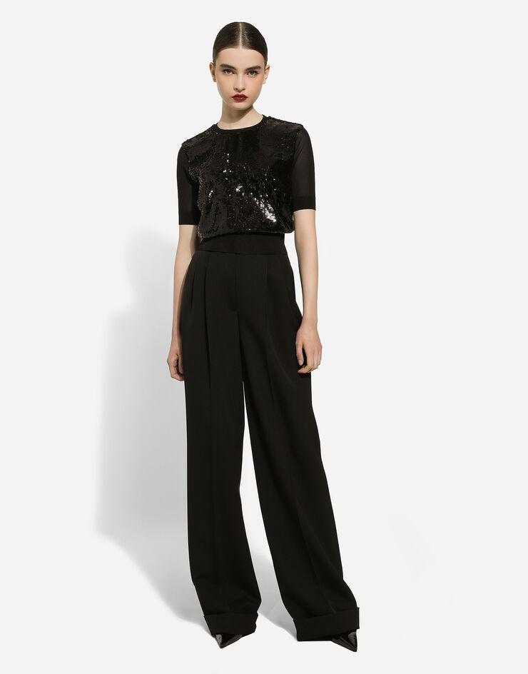 Dolce & Gabbana Pantalón acampanado en paño de lana Negro FTBMPTFU21E