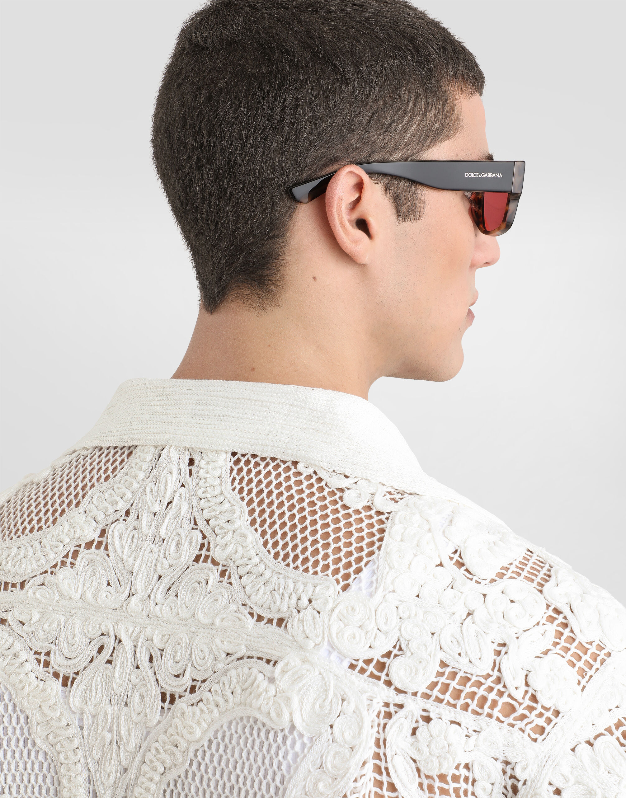 Cotton shirt with macramé embroidery