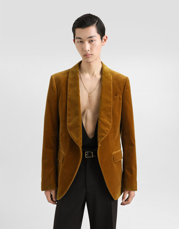 Dolce & Gabbana Einreihige Samtjacke Gelb G2UO6TFUWCU