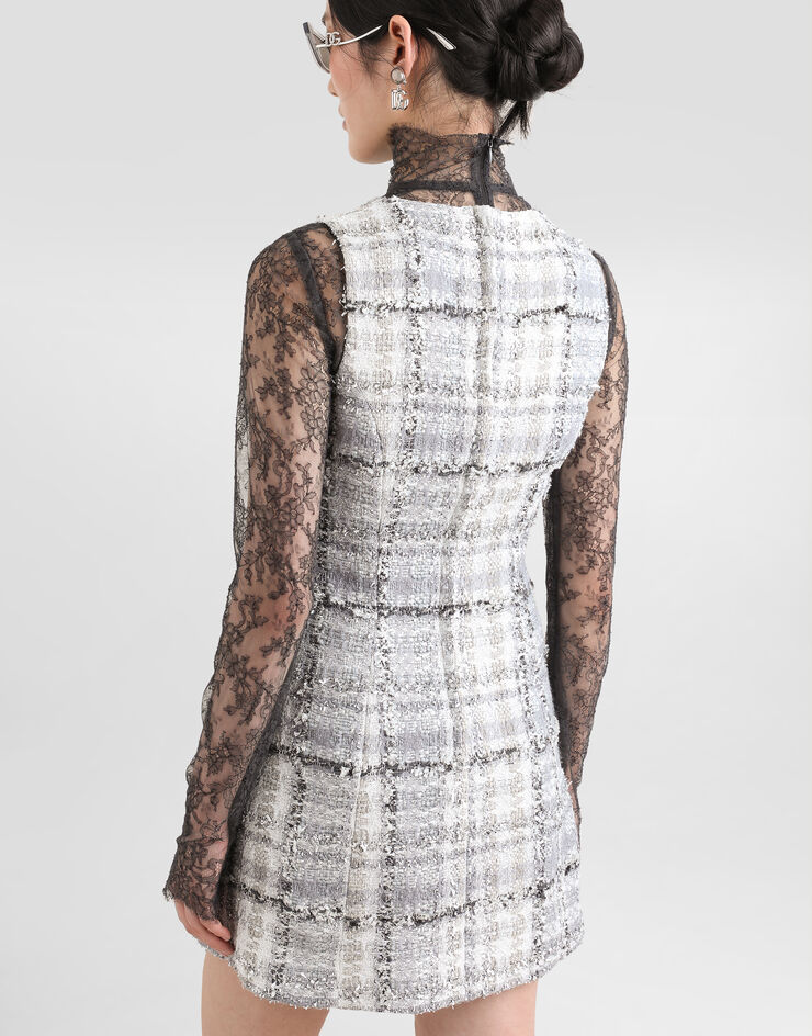 Dolce & Gabbana Lurex raschel tweed A-line minidress with DG-branded buttons Multicolor F6TMDTFQZAE