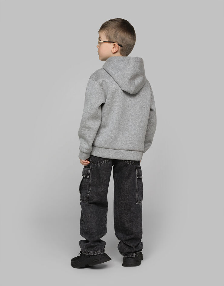 Dolce & Gabbana Felpa con cappuccio in neoprene con placca embossed Grigio L4JWKOG7N0C