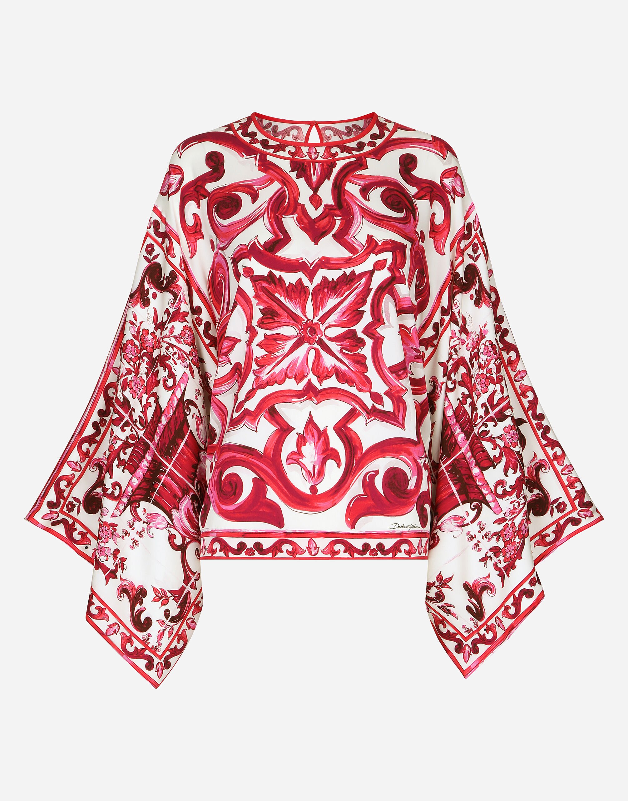 Dolce & Gabbana Bluse aus Charmeuse Majolika-Print Schwarz F761RTFJTBR