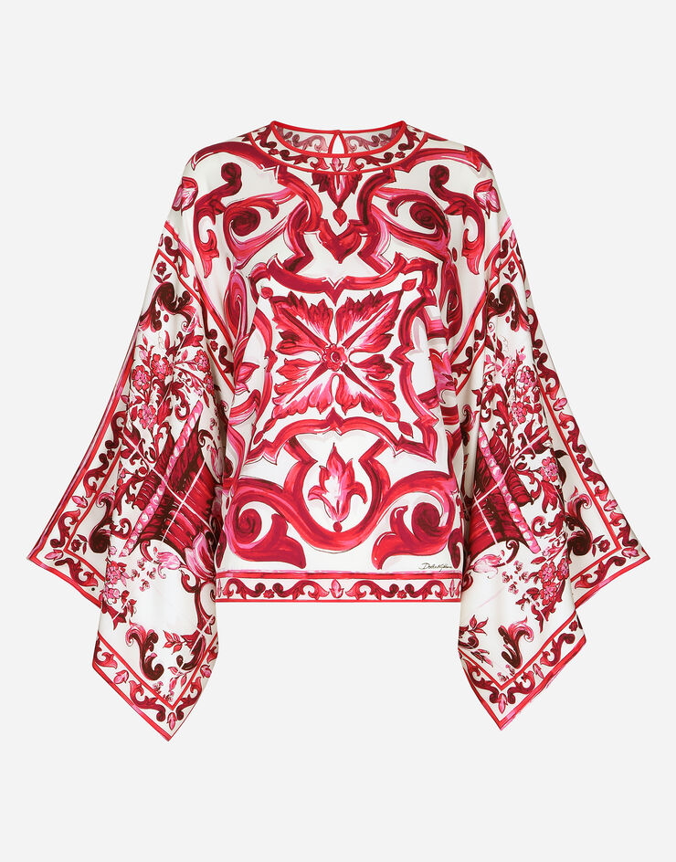 Dolce&Gabbana Blusa de charmeuse con estampado Maiolica Multicolor F7U77THPABQ
