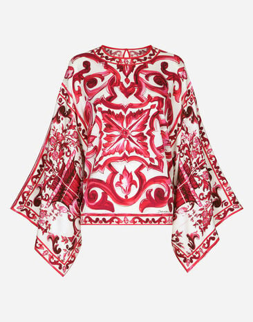 Dolce & Gabbana Blusa de charmeuse con estampado Maiolica Dorado WEN6P6W1111
