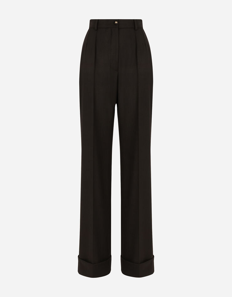 Dolce & Gabbana Pantalones palazzo en tela de lana con dobladillo Negro FTBM0TFUBAJ