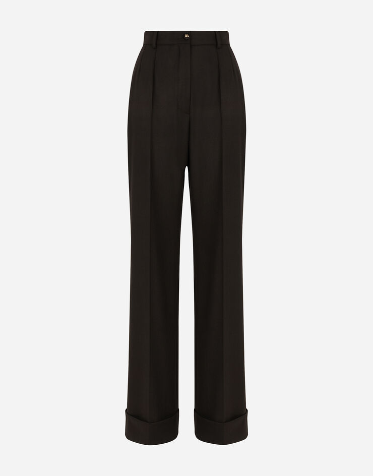 Dolce & Gabbana Woolen palazzo pants with turn-ups Black FTBM0TFUBAJ