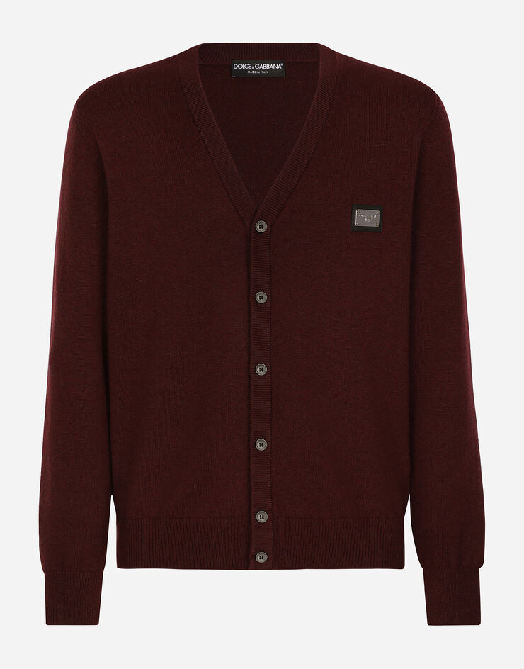 Dolce&Gabbana Cashmere and wool cardigan with branded tag Bordeaux GXO37TJEMQ4