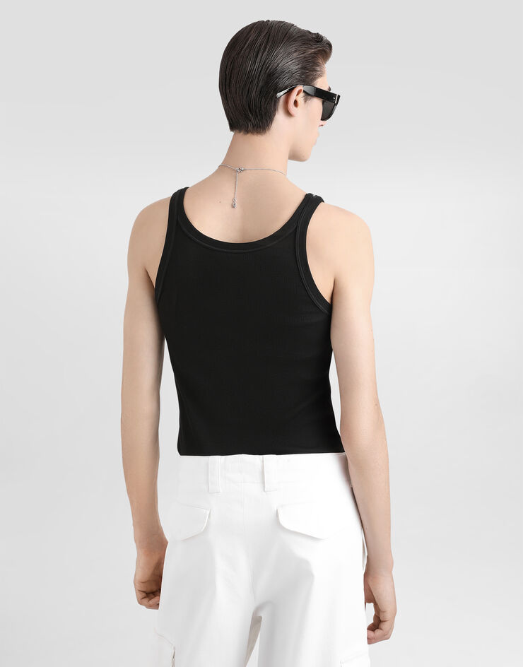 Dolce & Gabbana DGパッチスリムフィット ファインリブ タンクトップ ブラック G8PA8ZG7N4G