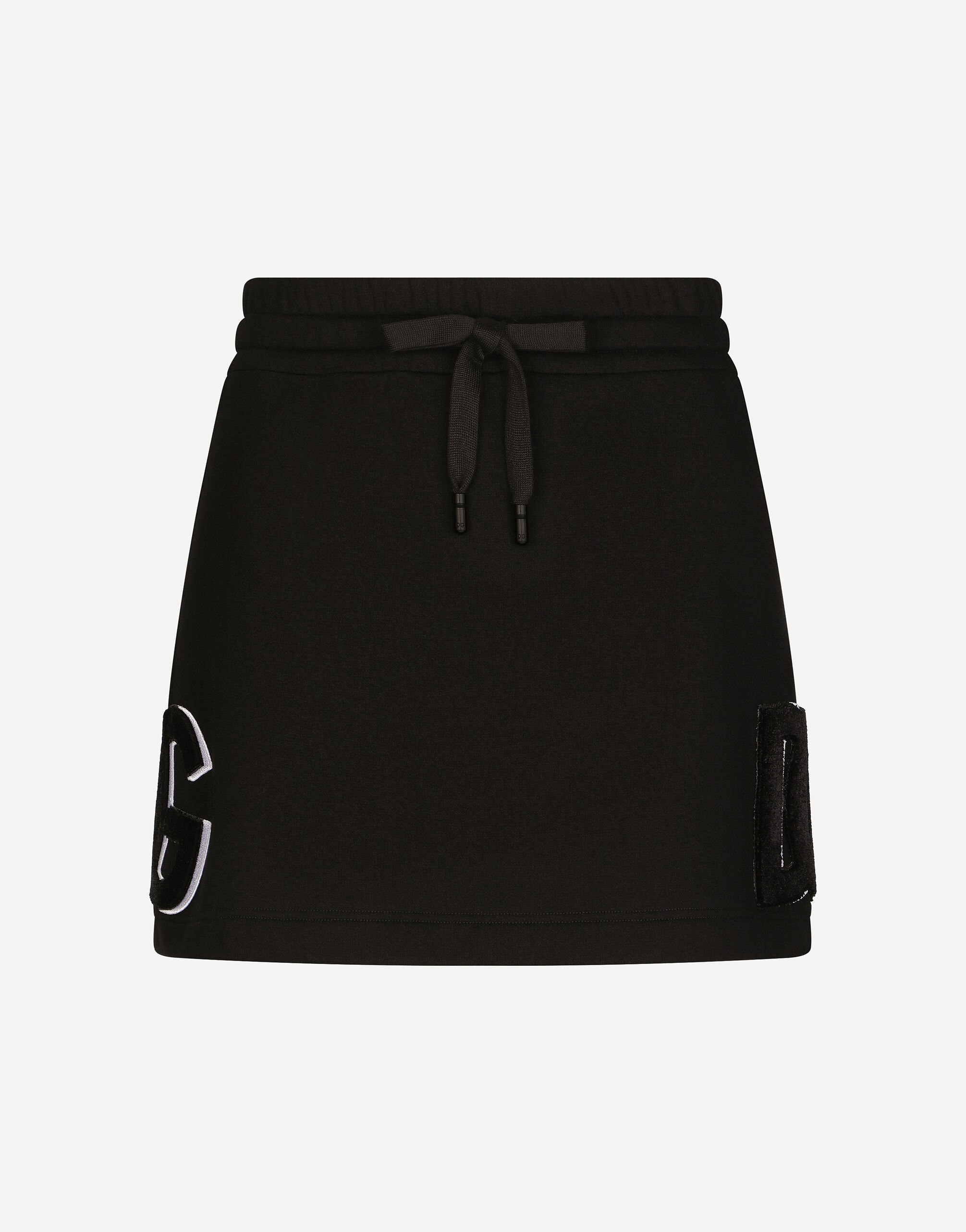 Jersey miniskirt with logo patch in Black for Women