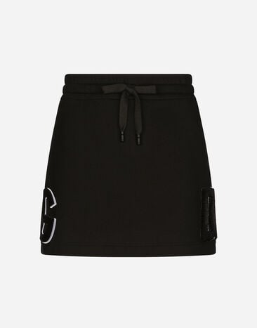 Dolce & Gabbana Jersey miniskirt with logo patch Black F4CIKTFUGPF