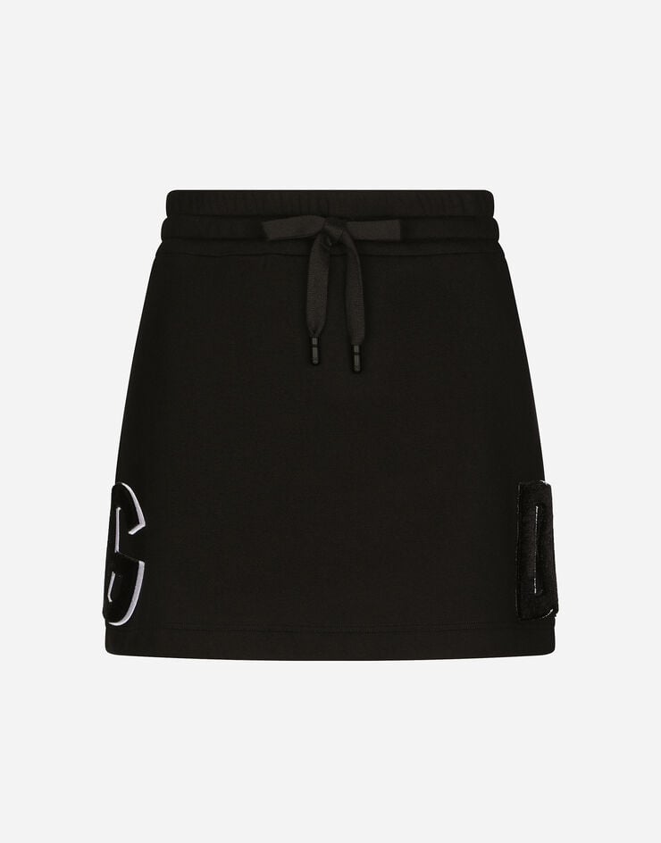 Dolce & Gabbana Jersey miniskirt with logo patch Black F4CJRZHU7HV