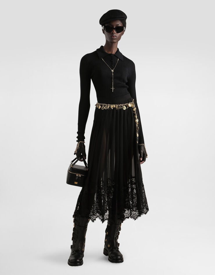 Dolce & Gabbana 雪纺百褶半裙 黑 F4C6ATFUSNW