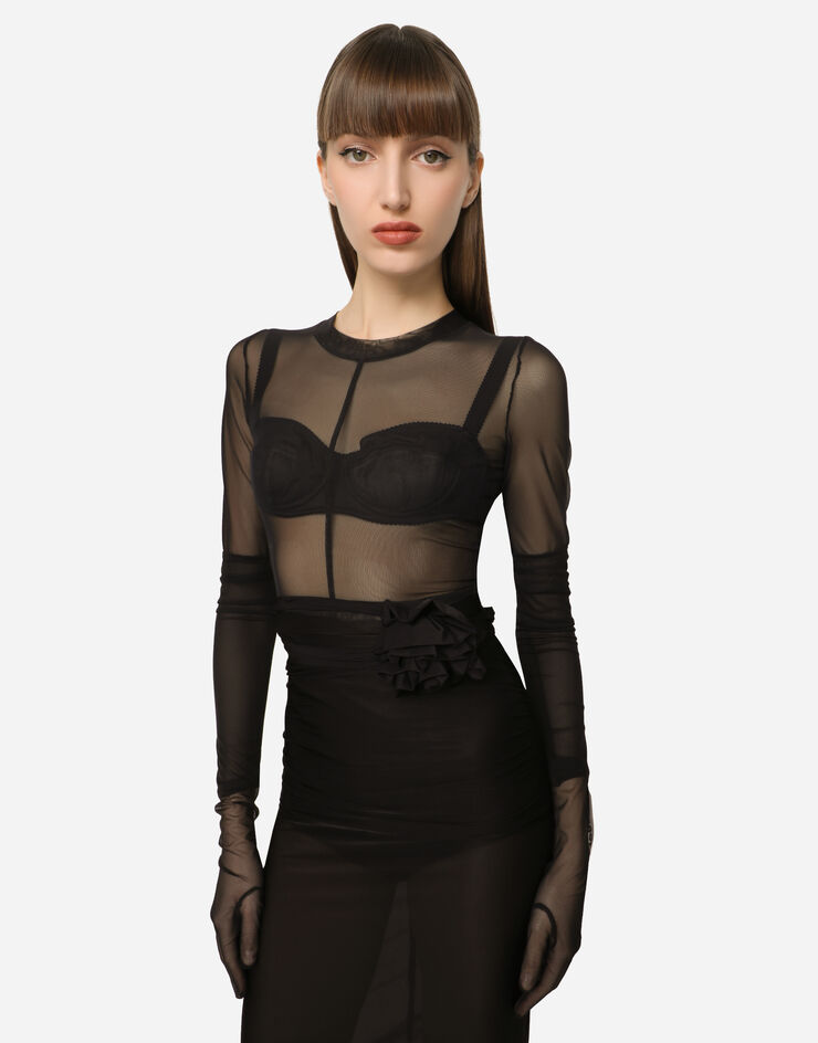 KIM DOLCE&GABBANA Tulle top in Black for Women | Dolce&Gabbana® US