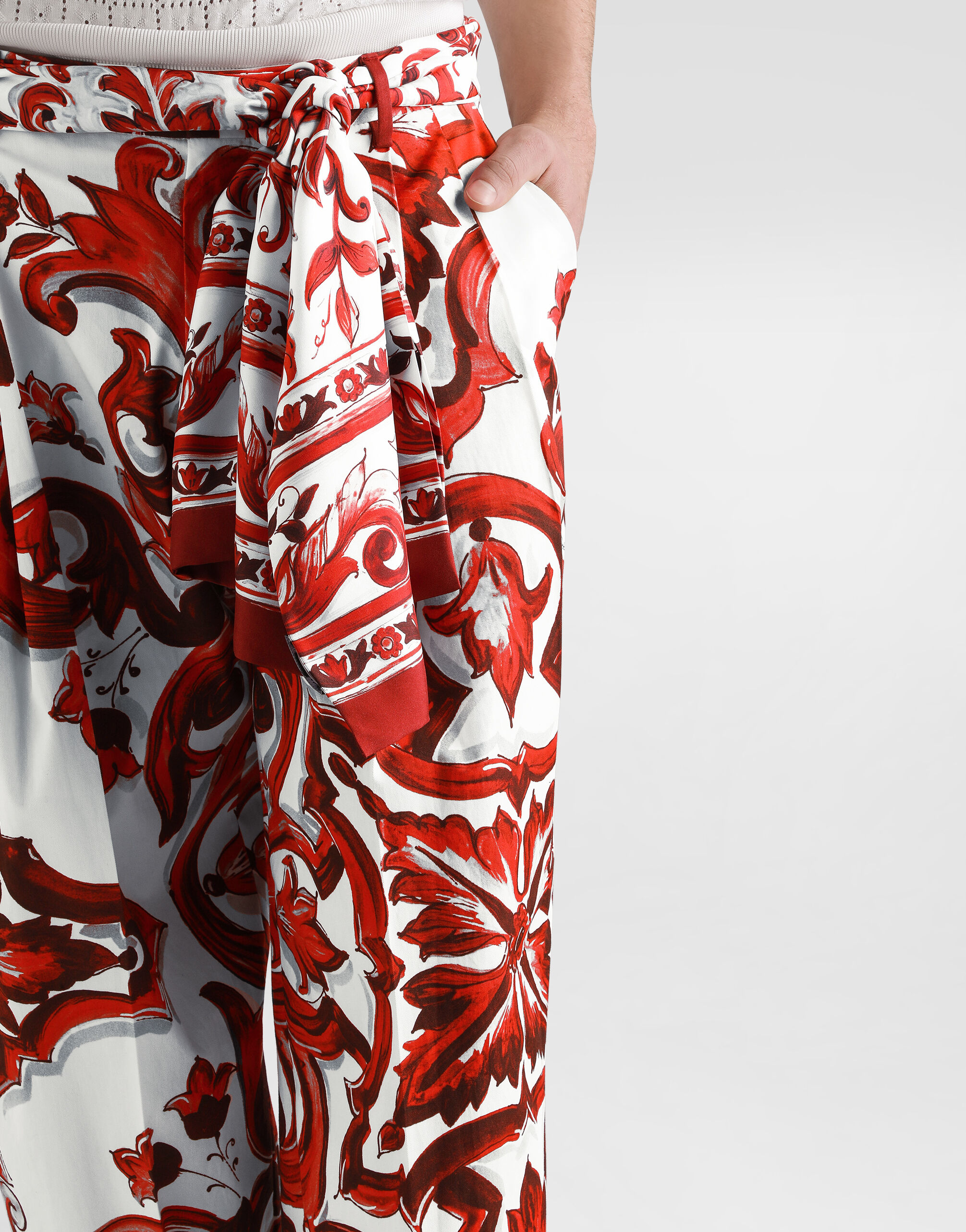 Majolica-print drill trousers - thumbnail 4