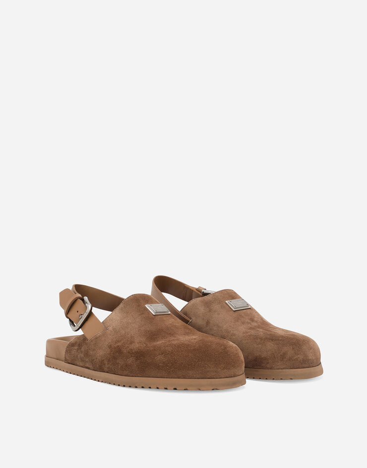 Dolce & Gabbana Suede mules with logo tag Brown A80402A4434