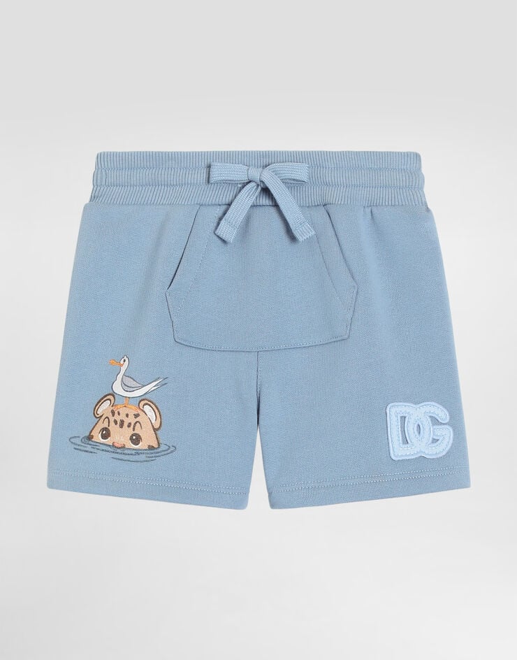 Dolce & Gabbana Fleece bermuda shorts with leopard print and DG logo Blue L1JQW0G7PNF