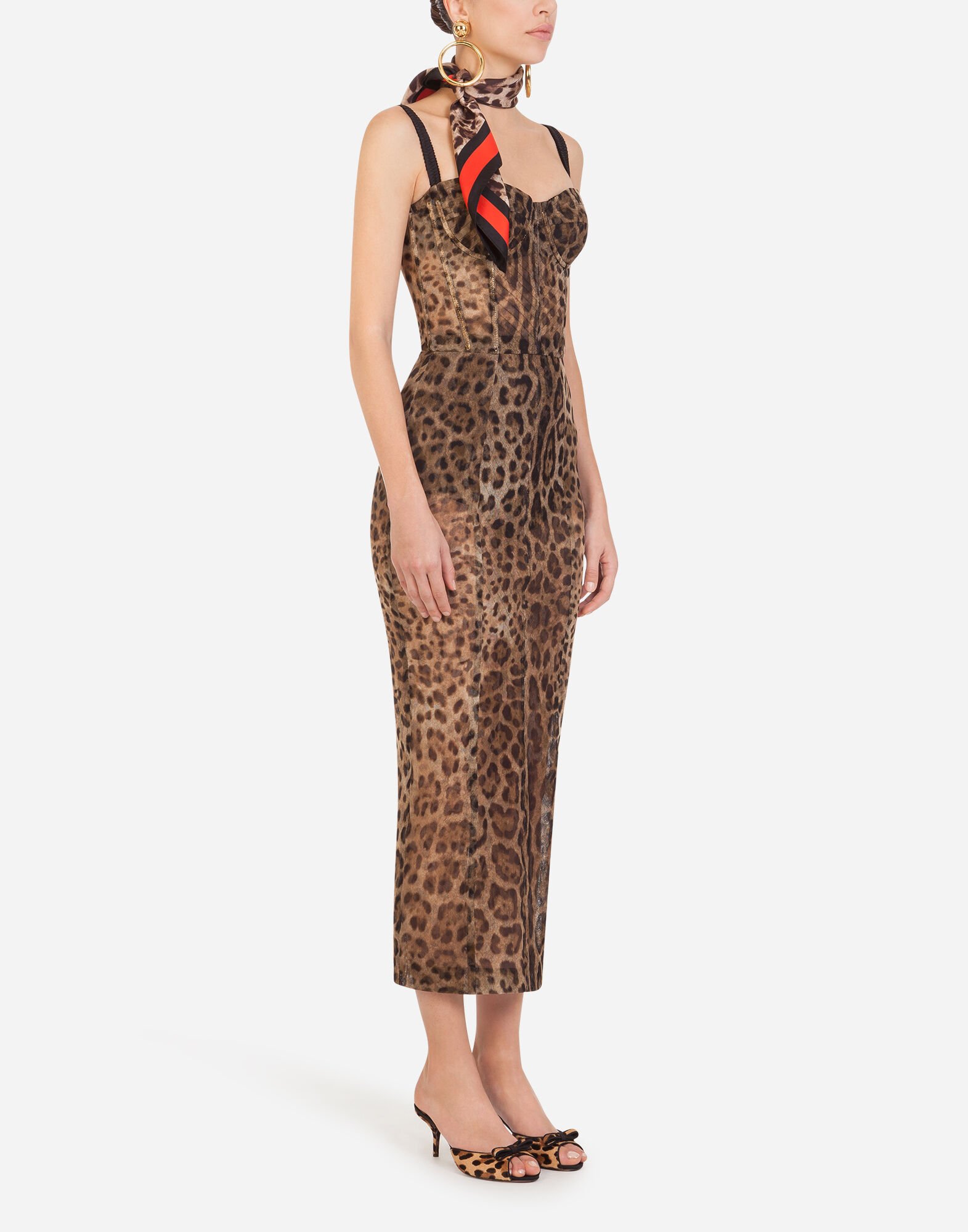 Dolce&Gabbana Longuette tulle dress with leopard print Animal Print F6CPUTFSRKI