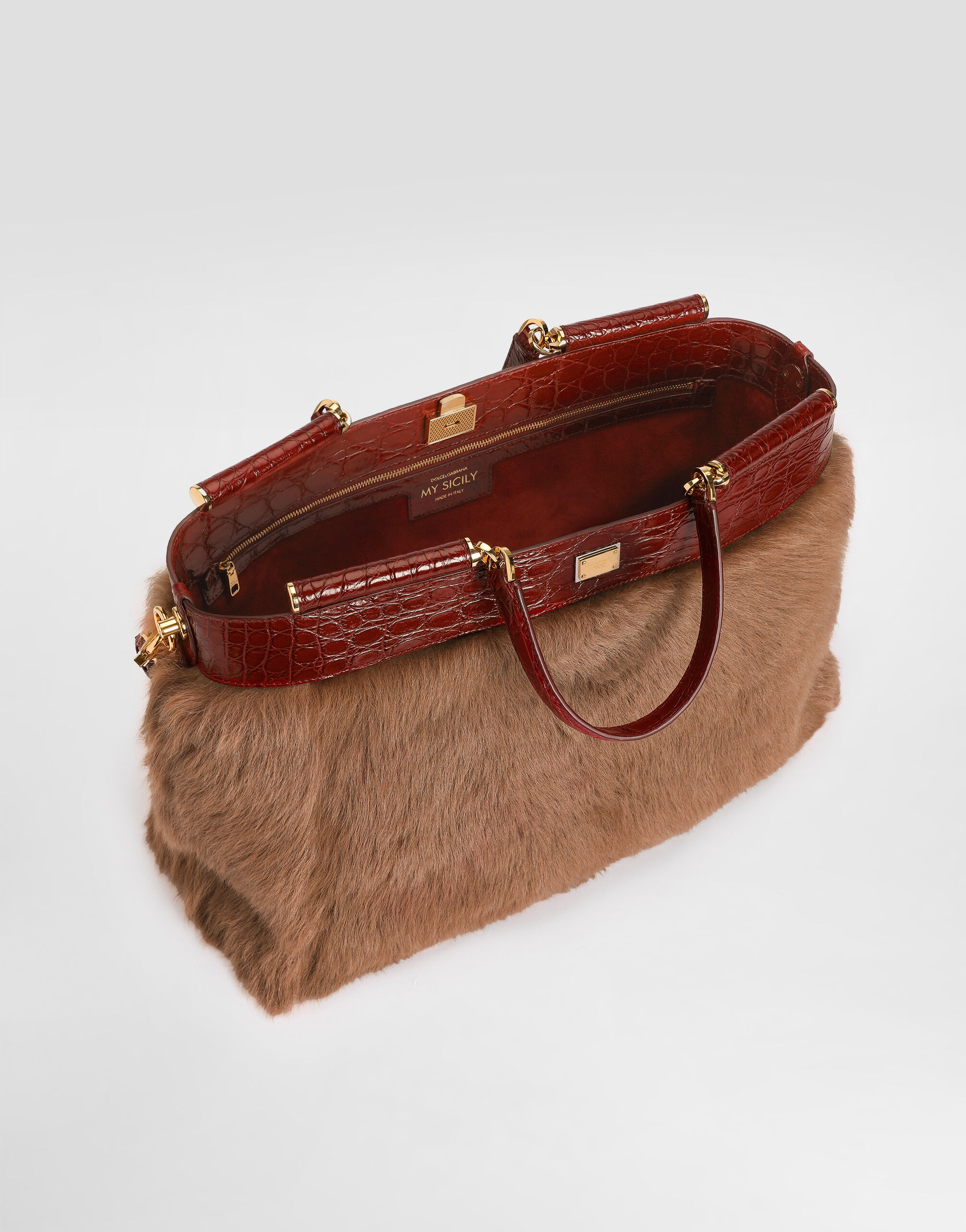 My Sicily shearling and alligator handbag in Multicolor for Women