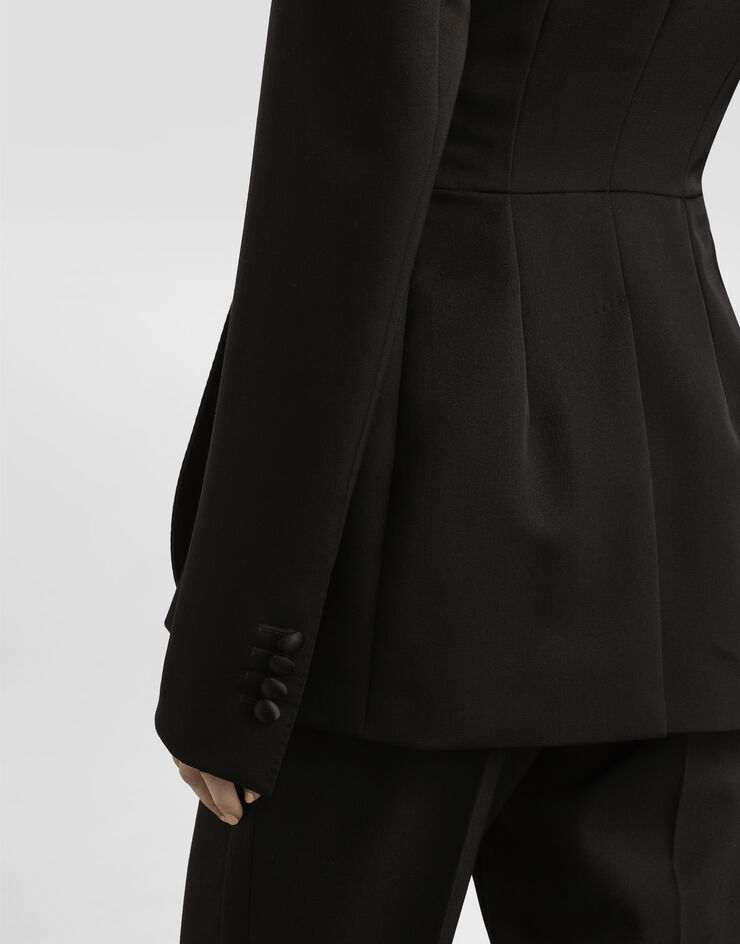 Dolce & Gabbana Double-breasted wool gabardine tuxedo jacket Black F297FTFU21E